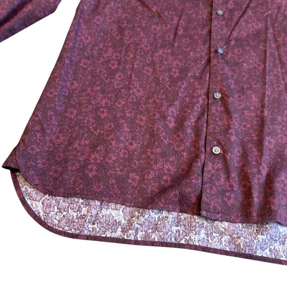 John Varvatos Burgundy Button-Down Shirt 100% Cotton Print Long Sleeve Size XL - Picture 5 of 12